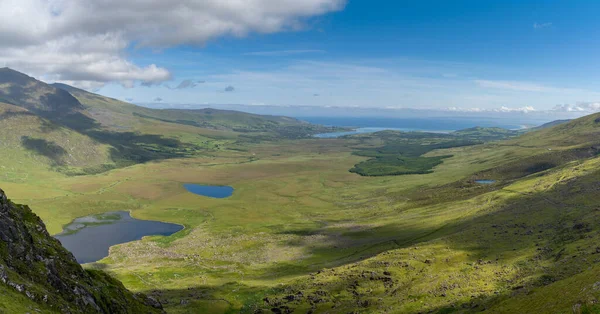 A panorama aerial view of the Mountains of the Central Dingle Peninsula in County Kerry of Ireland