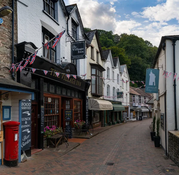 Lynton and Lynmouth, united Kingdom - 2 September, 2022: village center with colorful buildings and shops in the picturesque village of Lynmouth in North Devon