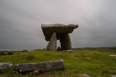 A long exposure view of the Poulnabrone Dolmen under an overcast sky in County Clare of Western Ireland