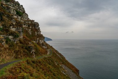 Kuzey Devon 'daki Kayalar Vadisi' nde kıyı yürüyüşündeki dar yürüyüş patikasının görüntüsü.