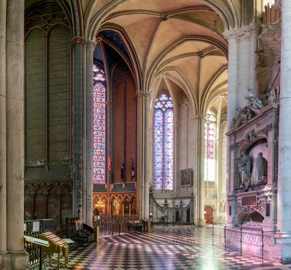 Amiens, France - 12 September, 2022: view of the ambulatory in the 13th-century Gothic architecture Amiens Cathedral