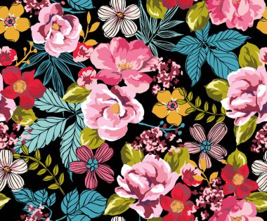 Basit cihazları olan güzel, pürüzsüz raster deseni. Tekstil, ambalaj, kumaş, kumaş, giysi, kapak, kağıt, baskı, albüm için dekoratif süslemeleri olan bir arka plan. Kumaş rengi çiçek