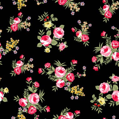 Retro Tropikal Orman Botanik motifleri rastgele dağılmış. Birçok yabani bitkinin kusursuz dokusu çiçek desenli el çizimi tarzıyla klasik renkli arka plan.