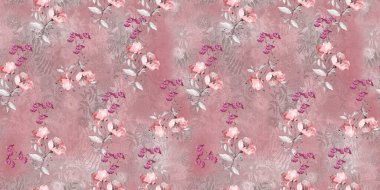 Retro Tropikal Orman Botanik motifleri rastgele dağılmış. Birçok yabani bitkinin kusursuz dokusu çiçek desenli el çizimi tarzıyla klasik renkli arka plan.