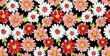 Retro Tropikal Orman Botanik motifleri rastgele dağılmış. Birçok yabani bitkinin kusursuz dokusu çiçek desenli el çizimi tarzıyla klasik renkli arka plan.