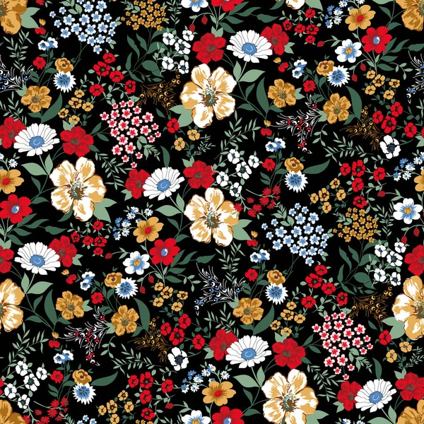 Retro Tropikal Orman Botanik motifleri rastgele dağılmış. Birçok yabani bitkinin kusursuz dokusu çiçek desenli el çizimi tarzıyla klasik renkli arka plan.