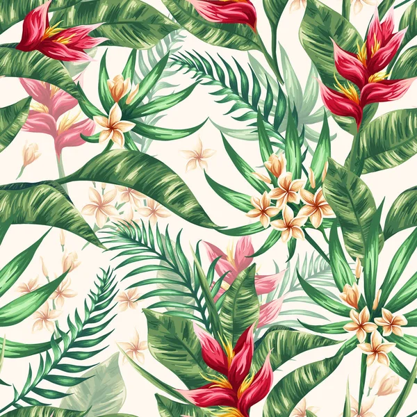 Spring floral illustration, pink colors on a colored background. Summer design for swimwear, clothes, fabric, shirts, beach dresses. Seamless floral pattern.