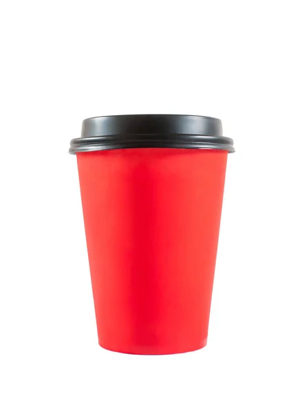 Taza Desechable Cartón Rojo Para Café Aislado Sobre Fondo Blanco —  Fotos de Stock