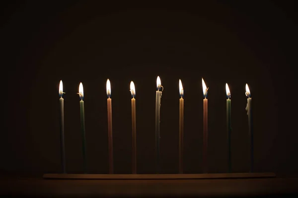 Burning Candles Dark Hanukkah Holiday — Stock Photo, Image