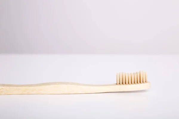 Wooden Toothbrush Eco Friendly White Background Bamboo Toothbrush Glass — Stock Photo, Image