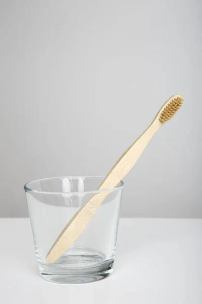 Wooden Toothbrush Eco Friendly White Background Bamboo Toothbrush Glass Royalty Free Stock Photos