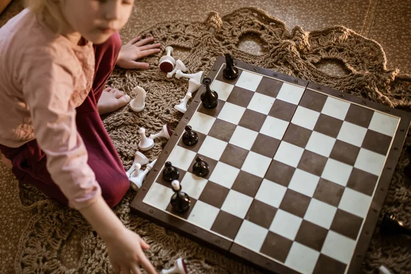 Scacchiera Con Fine Della Partita Scacchi Imparare Giocare Scacchi Bambini — Foto Stock