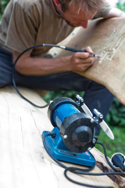 Handmade Electric Hand Drill Working Wood Electric Hand Drill Working — Stock Photo, Image