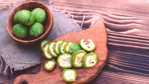 Cut Slices Lying Cutting Wooden Vintage Board Ingredients Tincture Green — Stock Photo, Image