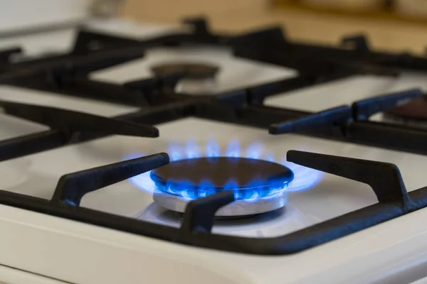 Gas burning in the burner of gas stove, gas shortage and crisis