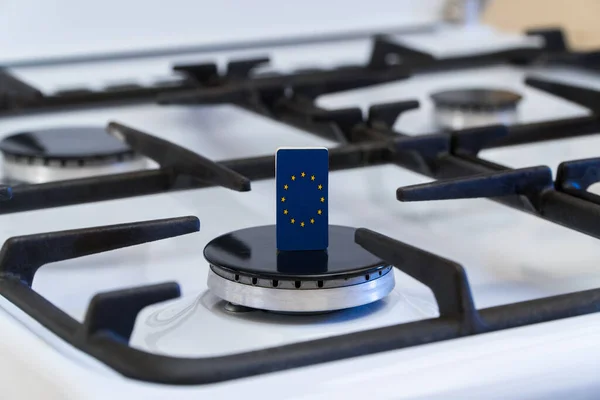 Brist Och Gaskris Europeiska Unionens Flagga Gasspis — Stockfoto