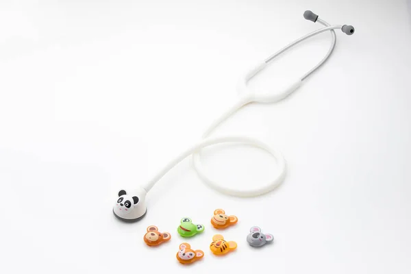 Pediatric Stethoscope Interchangeable Animal Heads White Background — Foto Stock