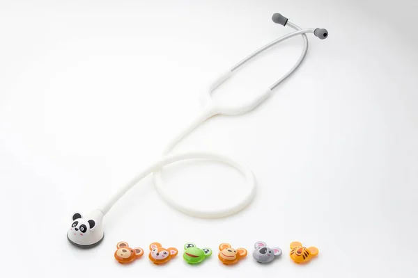 Pediatric Stethoscope Interchangeable Animal Heads White Background — Foto Stock