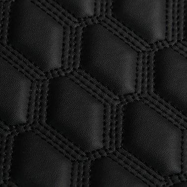 Siyah deri arkaplan dokusu kare desenli ve dikişli, makro