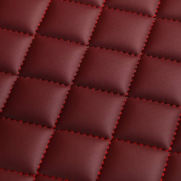 Textur Aus Rotem Leder Hintergrund Mit Quadratischen Muster Und Stich — Stockfoto