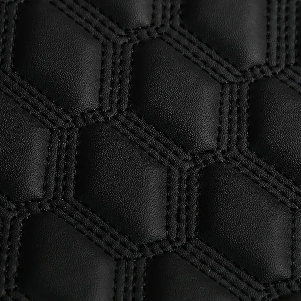 Textur Svart Läder Bakgrund Med Fyrkantiga Mönster Och Stygn Makro — Stockfoto