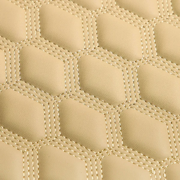 Textur Aus Beigem Leder Hintergrund Mit Quadratischem Muster Und Stich — Stockfoto