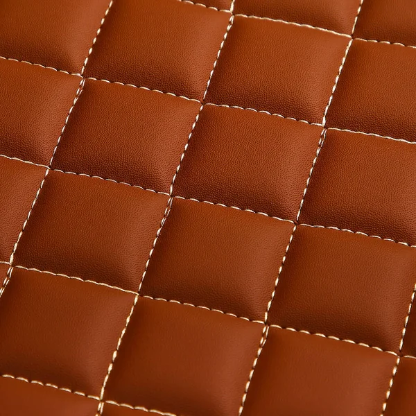 Textur Aus Braunem Leder Hintergrund Mit Quadratischen Muster Und Stich — Stockfoto