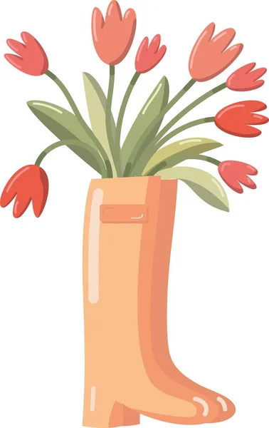 Tulipanes Resorte Rojo Botas Ladrón Objeto Vectorial Aislado Para Decoración — Vector de stock