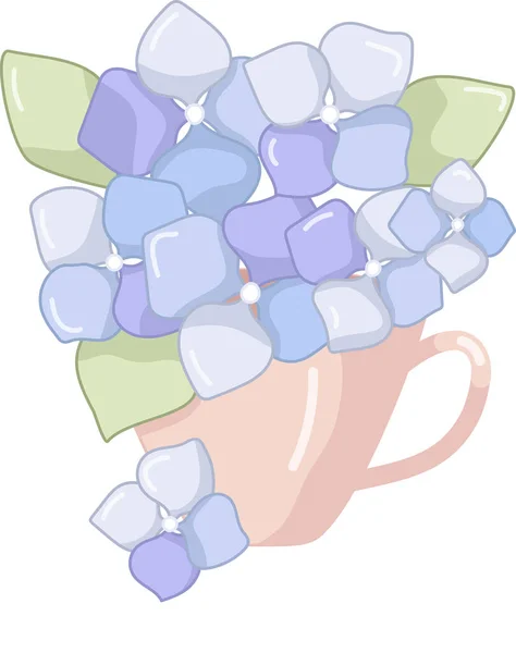 Hermosa Hortensia Con Taza Para Diseño Decoración Tarjetas Objeto Vector — Vector de stock