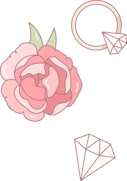 Pivoine Rose Bague Avec Diamant Pour Design Décoration Les Cartes — Image vectorielle