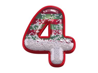 Beyaz arka planda sahte karla dolu 4 numara, Noel konsepti 