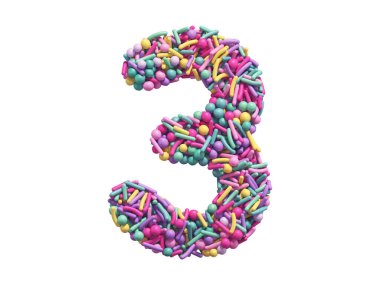 Beyaz arkaplanda 3 numara konfeti