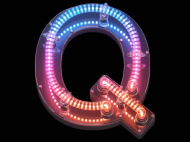 Arkaplanda neon Q harfi