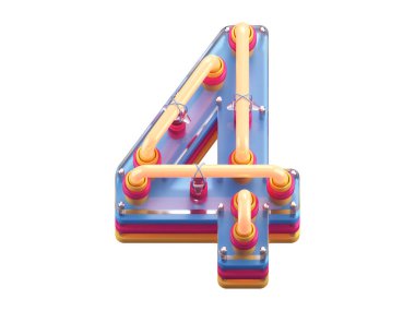 Plastik neon yazı tipi. 4 numara. 3d oluşturma