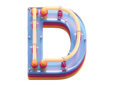 Plastik neon yazı tipi. D harfi. 3d oluşturma