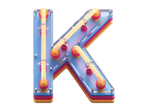 塑料霓虹灯字体 信件K 3D渲染 — 图库照片