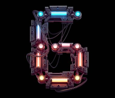 Fütürist metal yazı tipi. Işık neonu. G harfi 3D görüntüleme