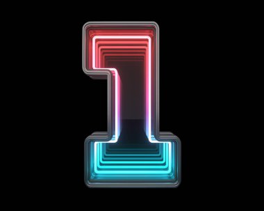 1 numara. Fütürist metal yazı tipi. Işık neonu. 3d oluşturma