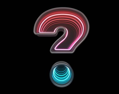  Bir sorum var. Fütürist metal yazı tipi. Işık neonu. 3d oluşturma