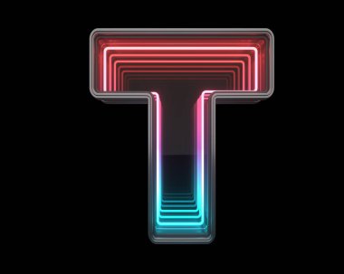 Mektup. Fütürist metal yazı tipi. Işık neonu. 3d oluşturma
