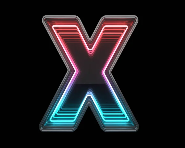 X文字 未来的な金属フォント ネオンだ 3Dレンダリング — ストック写真