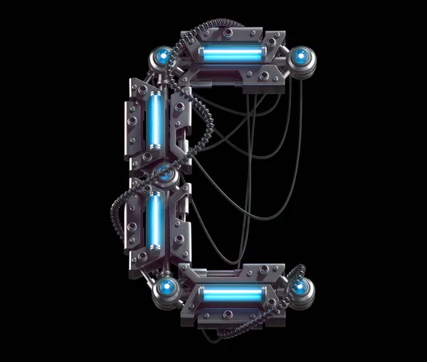 C harfi. Fütürist metal yazı tipi. Işık neonu. 3d oluşturma