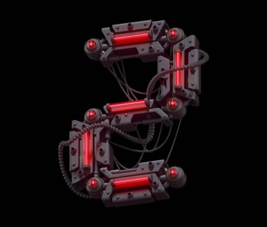 2 numara. Fütürist metal yazı tipi. Işık neonu. 3d oluşturma