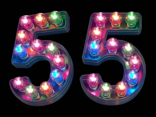 Números Lâmpadas Coloridas Sobre Fundo Preto — Fotografia de Stock