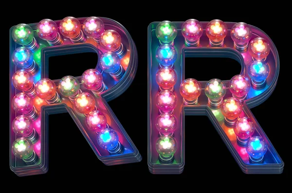 Letters Colorful Lamps Black Background — 图库照片