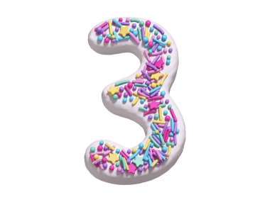 3d donut 3 numara beyaz arkaplanda izole edildi