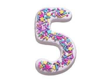 3 boyutlu donut 5 numarası beyaz arkaplanda izole edildi