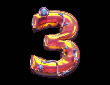 Altın soyut alfabe. 3 numara. 3d oluşturma