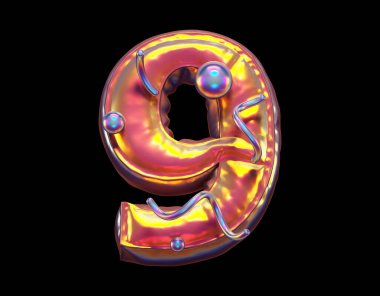 Altın soyut alfabe. 9 numara. 3d oluşturma