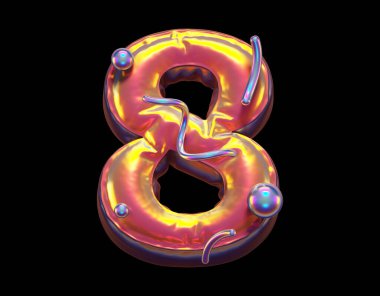 Altın soyut alfabe. 8 numara. 3d oluşturma